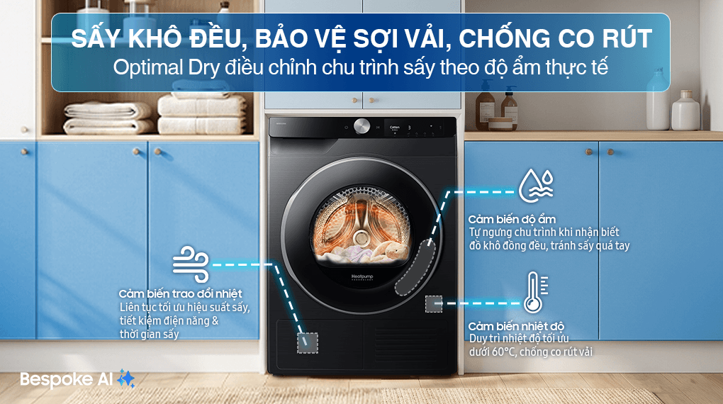 Máy sấy quần áo bơm nhiệt Samsung 9 kg DV90T6240LB/SV – tính năng 4