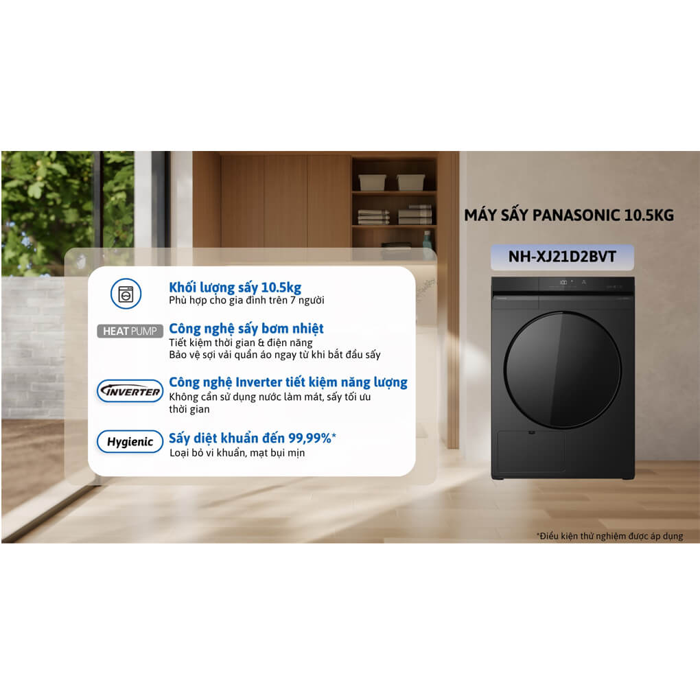 Đánh giá Máy sấy quần áo bơm nhiệt Panasonic Inverter 10.5 kg NH-XJ21D2BVT