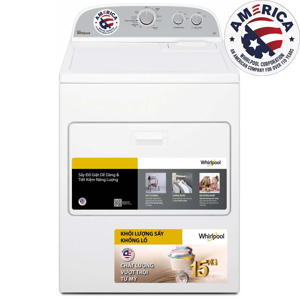 Máy sấy quần áo thông hơi Whirlpool 15 kg 3LWED4815FW0